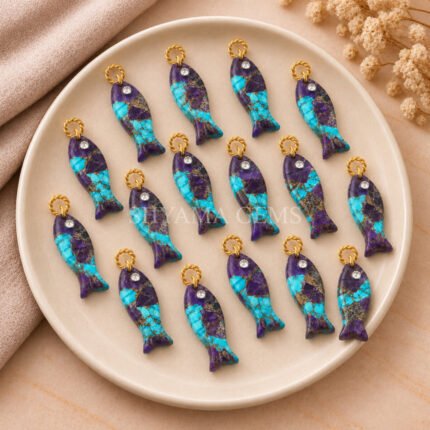 Blue Purple Turquoise Fish Inlay Pendant 25x8mm
