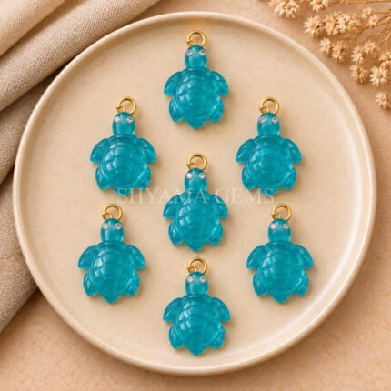 Blue Topaz Quartz Hydro Turtle Carved 18mm Gemstone Pendant