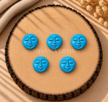 Blue Turquoise Full Moon Face Carved 15mm Loose Gemstone