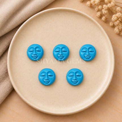 Blue Turquoise Full Moon Face Carved 15mm Loose Gemstone