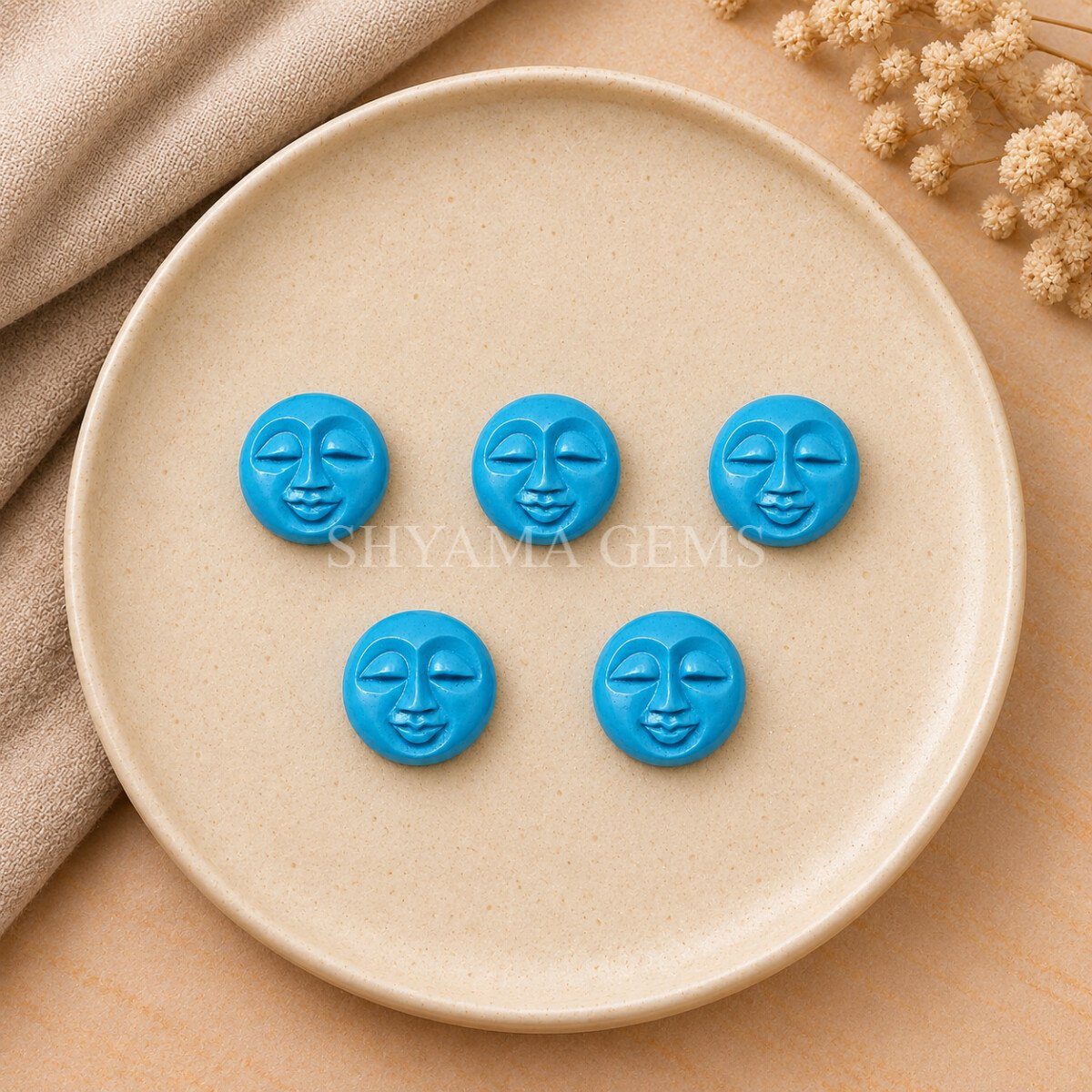 Blue Turquoise Full Moon Face Carved 15mm Loose Gemstone Blue Turquoise Full Moon Face Carved 15mm Loose Gemstone