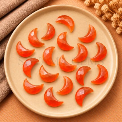 Carnelian Faceted Moon Gemstone 17mm