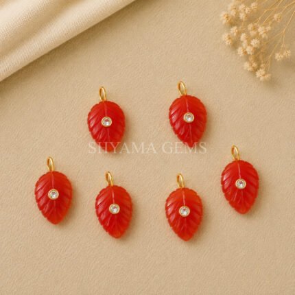 Carnelian Leaf Inlay Pendant 14x10mm