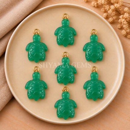 Chrysoprase Chalcedony Turtle Carved 18mm Gemstone Pendant