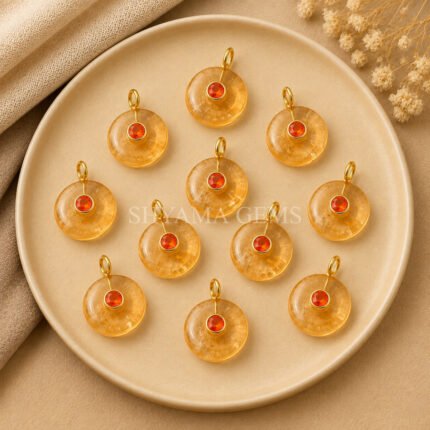 Citrine Round Inlay Pendant 15mm