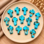 Copper Turquoise Faceted Cross Shape Loose Gemstone 15x10mm