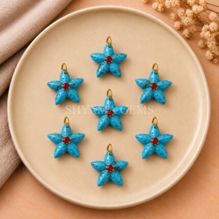 Copper Turquoise Starfish Carved 15mm Pendant