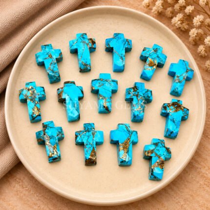 Copper Turquoise Faceted Cross Shape Loose Gemstone 15x10mm