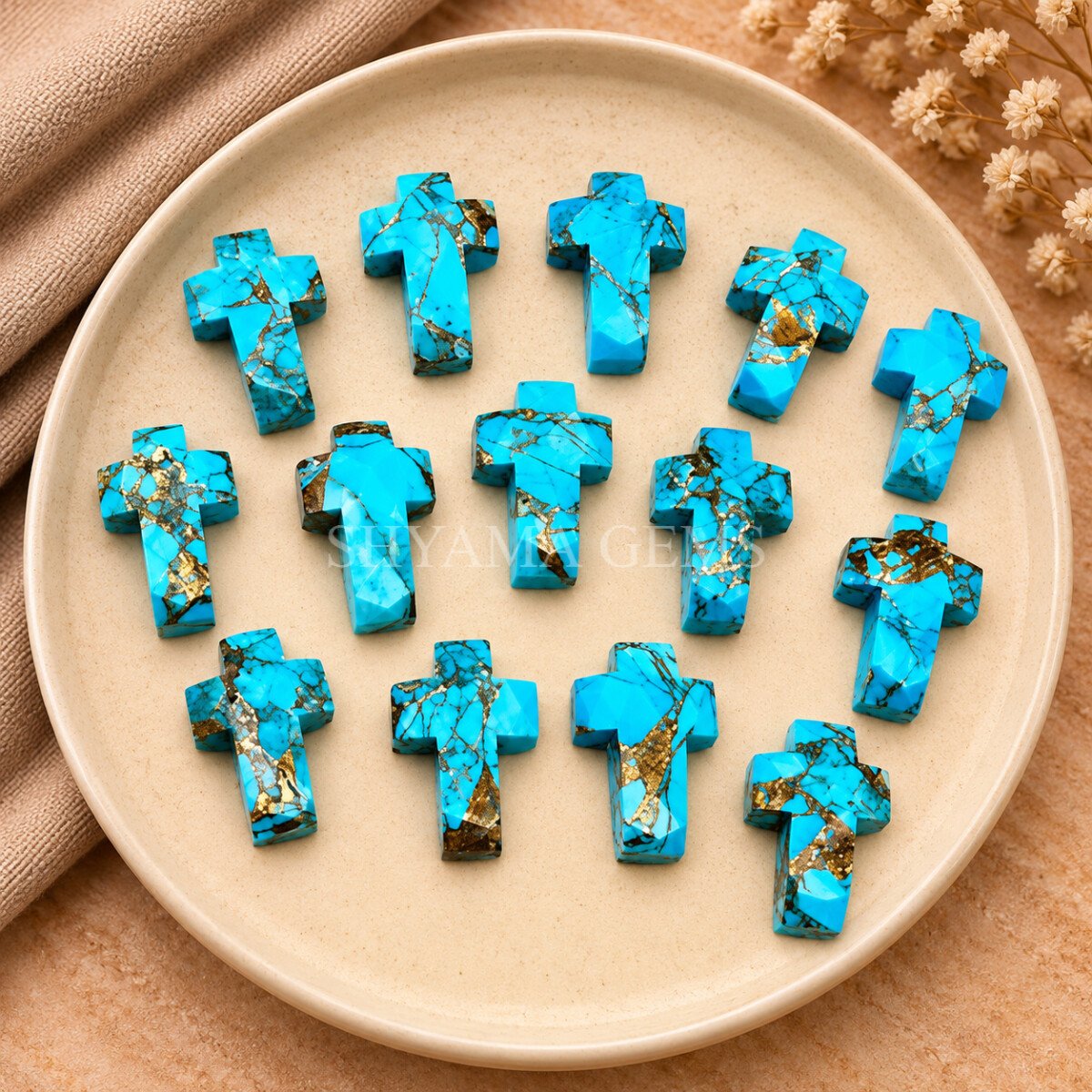 Copper Turquoise Faceted Cross Shape Loose Gemstone 15x10mm Copper Turquoise Faceted Cross Shape Loose Gemstone 15x10mm
