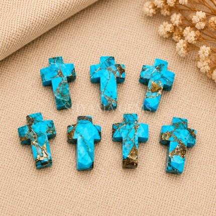 Copper Turquoise Faceted Cross Shape Loose Gemstone 15x10mm