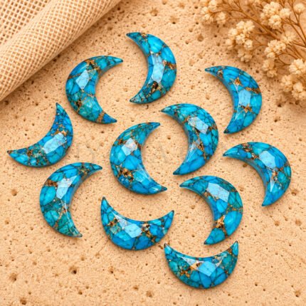 Copper Turquoise Faceted Moon Gemstone 17mm