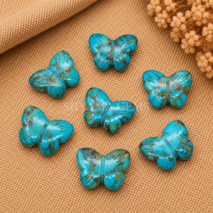 Copper Turquoise Hand Carved Butterfly Gemstone 13mm