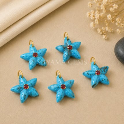 Copper Turquoise Starfish Carved 15mm Pendant