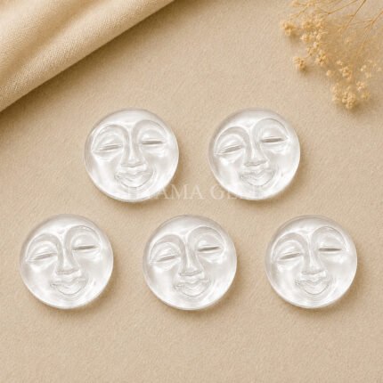 Crystal Quartz Full Moon Face Carved 15mm Loose Gemstone