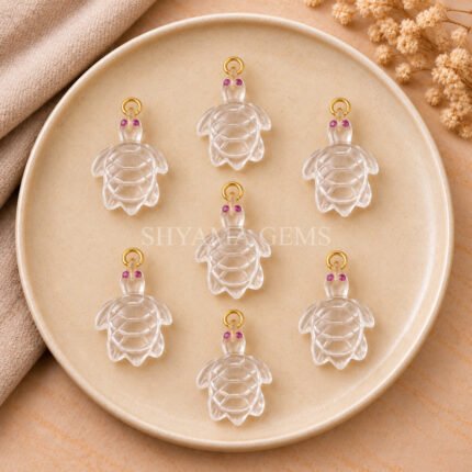 Crystal Quartz Turtle Carved 18mm Gemstone Pendant