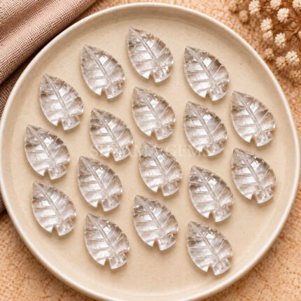 Crystal Quartz Leaf Carved Gemstone 14x10mm