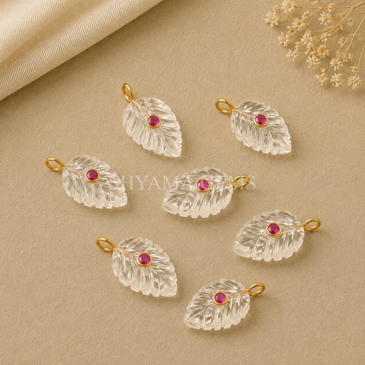 Crystal Quartz Leaf Inlay Pendant 14x10mm Crystal Quartz Leaf Inlay Pendant 14x10mm
