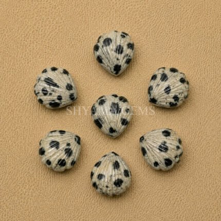 Dalmatian Jasper Carved Shell Gemstone 12mm