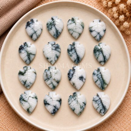 Dendrite Opal Leaf Carved Gemstone 14x10mm