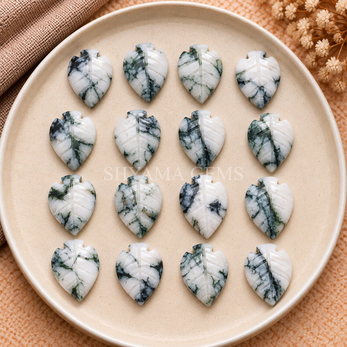 Dendrite Opal Leaf Carved Gemstone 14x10mm Dendrite Opal Leaf Carved Gemstone 14x10mm