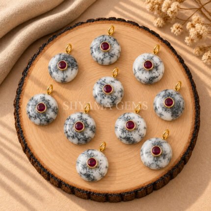 Dendrite Opal Round Inlay Pendant 15mm