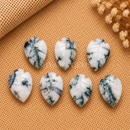 Dendrite Opal Leaf Carved Gemstone 14x10mm