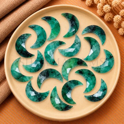 Emerald Faceted Moon Gemstone 17mm