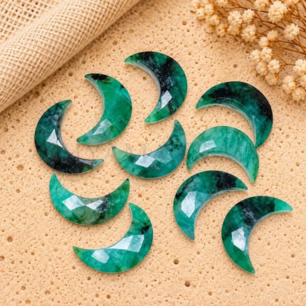 Emerald Faceted Moon Gemstone 17mm