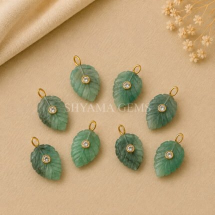 Emerald Leaf Inlay Pendant 14x10mm
