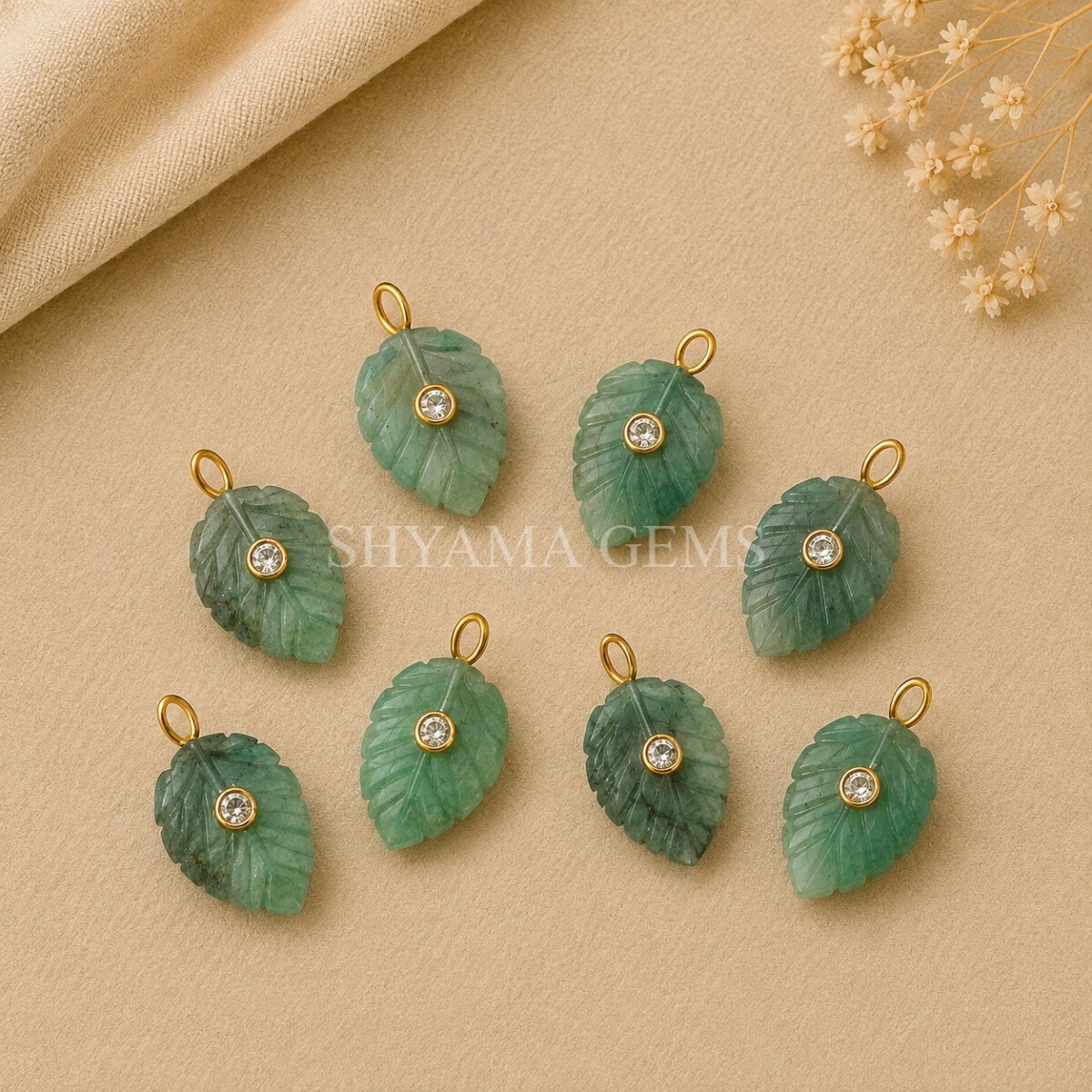 Emerald Leaf Inlay Pendant 14x10mm Emerald Leaf Inlay Pendant 14x10mm