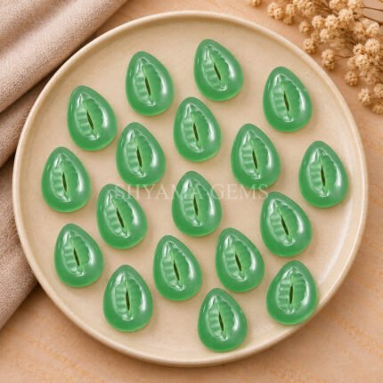 Green Chalcedony Cowrie Shell Carved Loose Gemstone 20×15mm