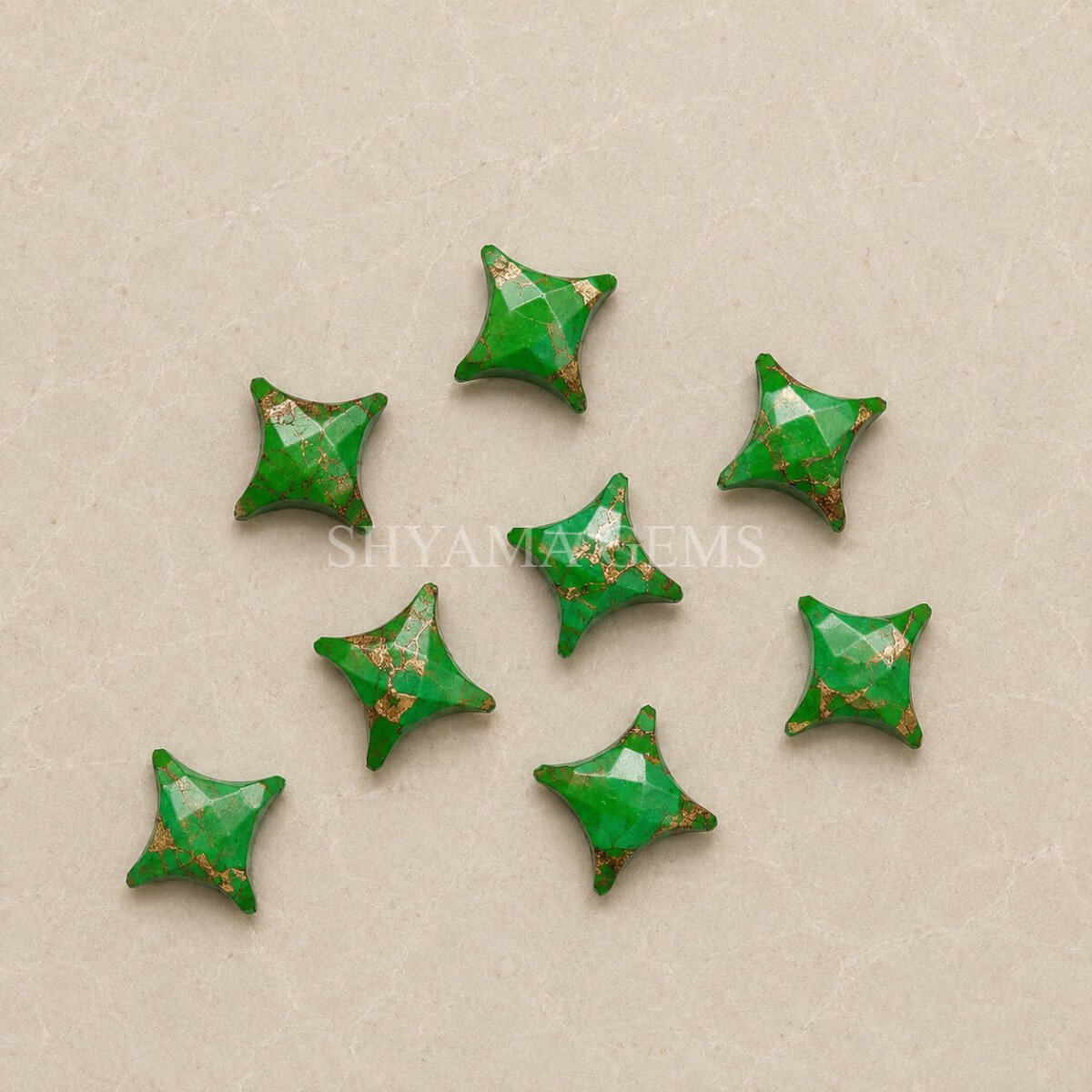 Green Mohave Turquoise Carved Ninja Star Loose Gemstone 12mm Green Mohave Turquoise Carved Ninja Star Loose Gemstone 12mm