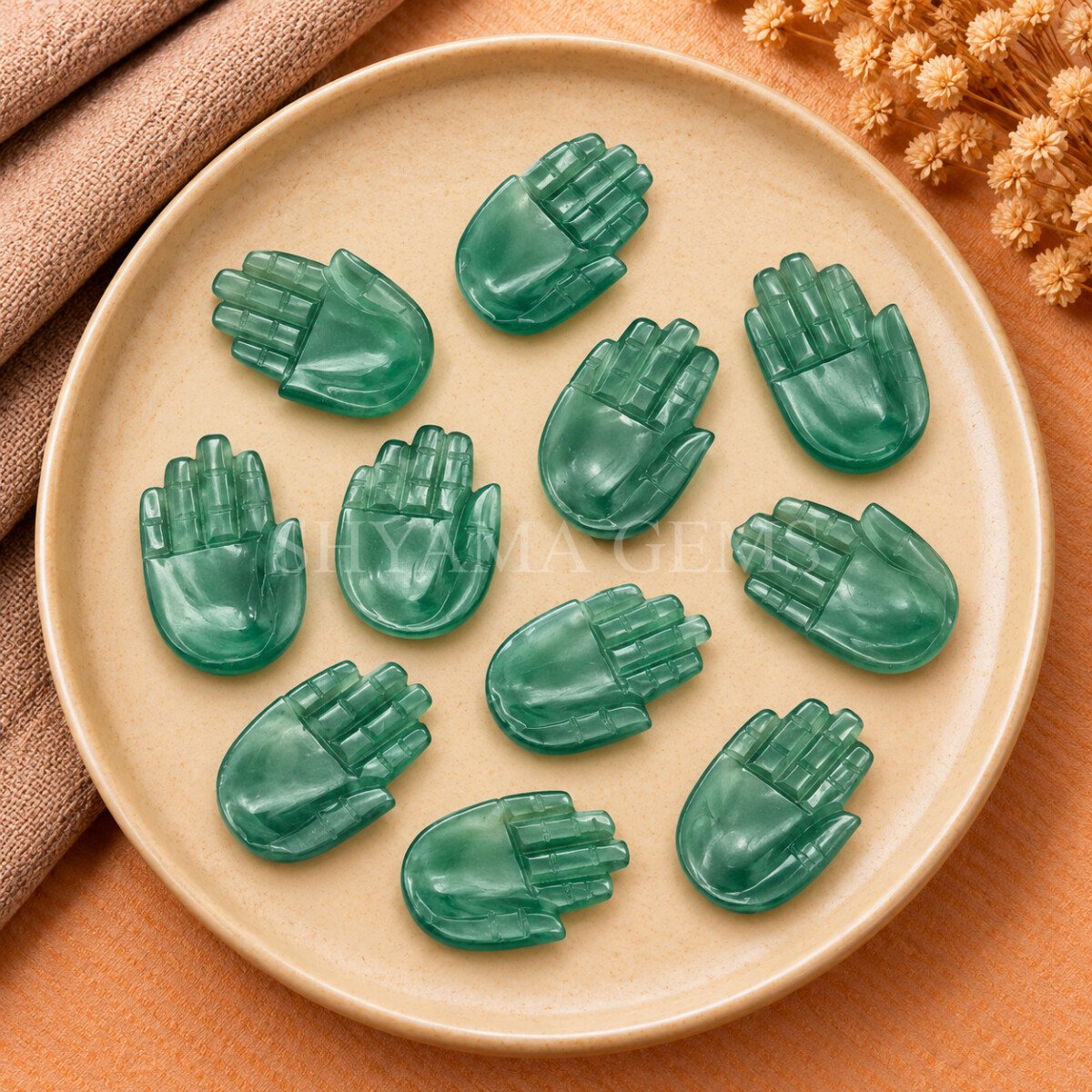 Green Onyx Carved Hamsa Hand 25mm Green Onyx Carved Hamsa Hand 25mm