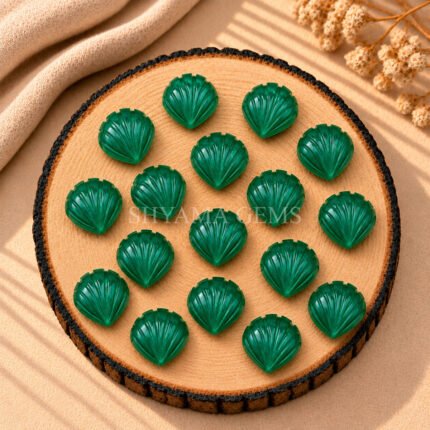 Green Onyx Carved Shell Gemstone 12mm