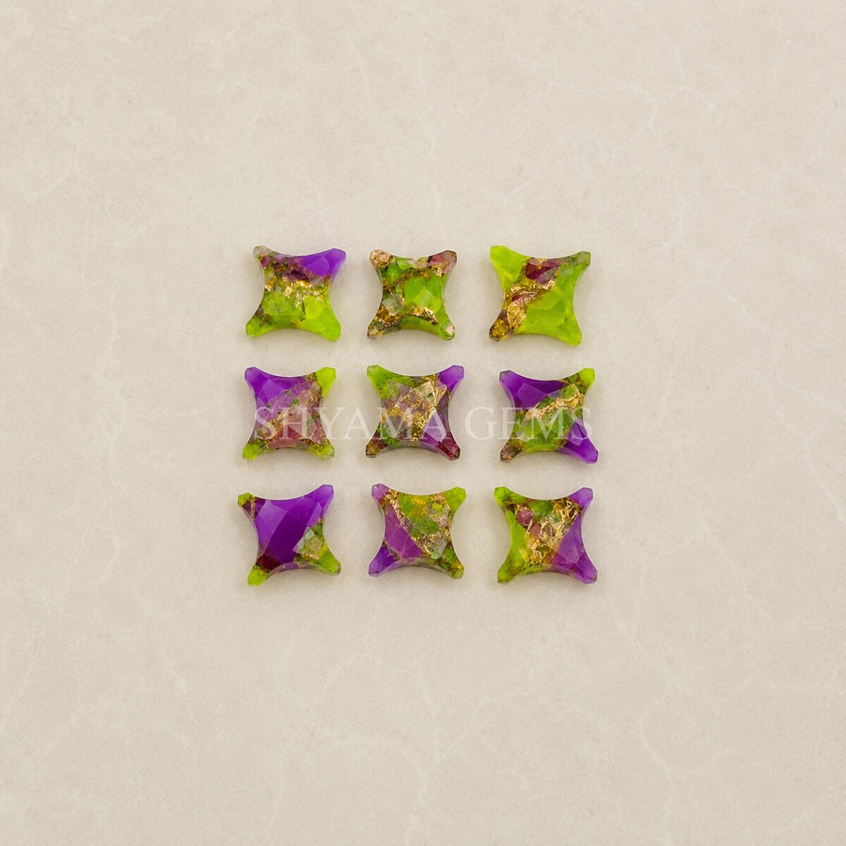Green Purple Turquoise Carved Ninja Star Loose Gemstone 12mm Green Purple Turquoise Carved Ninja Star Loose Gemstone 12mm