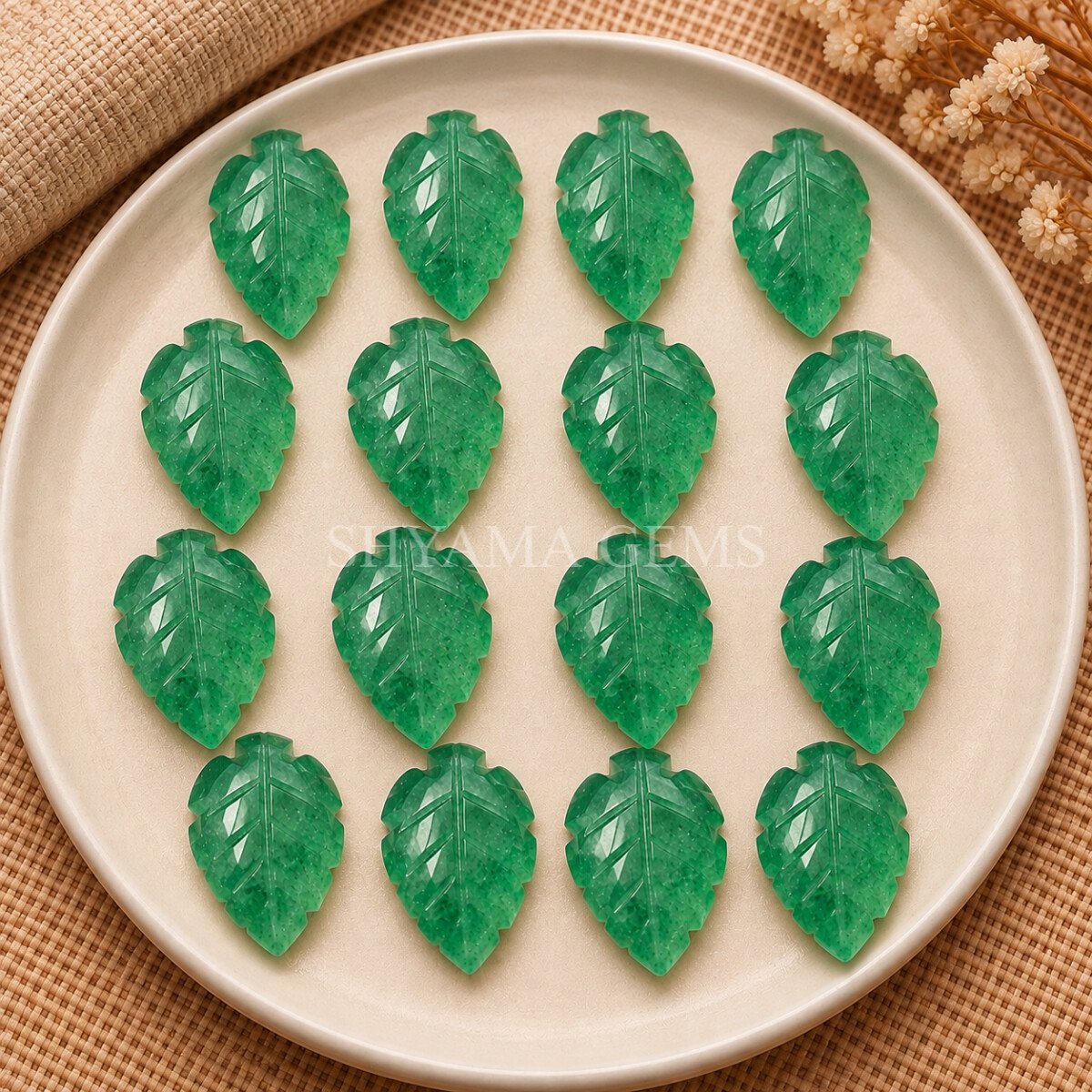 Green Strawberry Leaf Carved Gemstone 14x10mm Green Strawberry Leaf Carved Gemstone 14x10mm