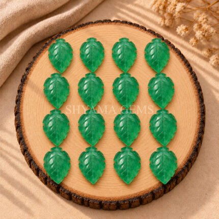 Green Strawberry Leaf Carved Gemstone 14x10mm