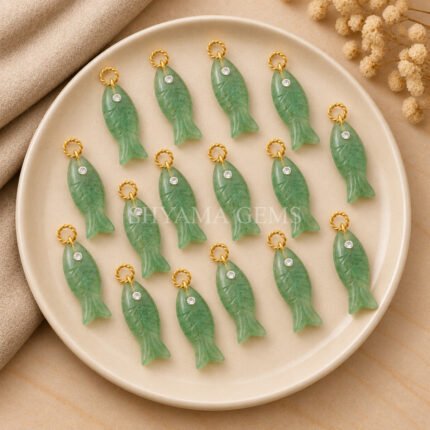 Green Strawberry Quartz Fish Inlay Pendant 25x8mm