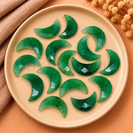 Green Strawberry Quartz Faceted Moon Gemstone 17mm