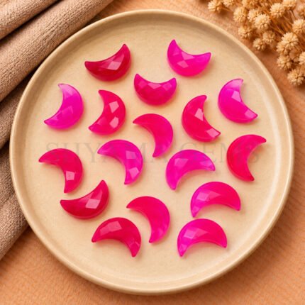 Pink Strawberry Quartz Faceted Moon Gemstone 17mm