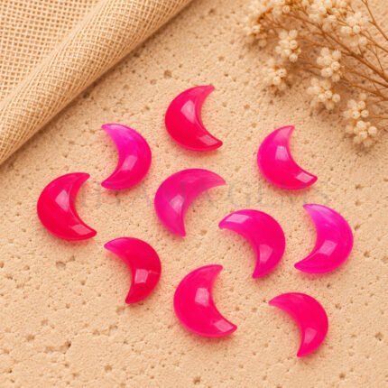Pink Strawberry Quartz Faceted Moon Gemstone 17mm