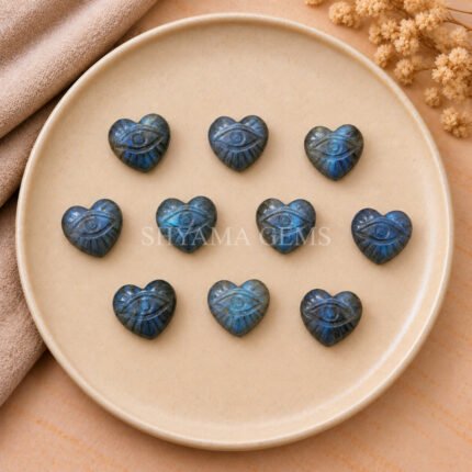 Labradorite Carved Evil Eye Heart Loose Gemstone 12mm