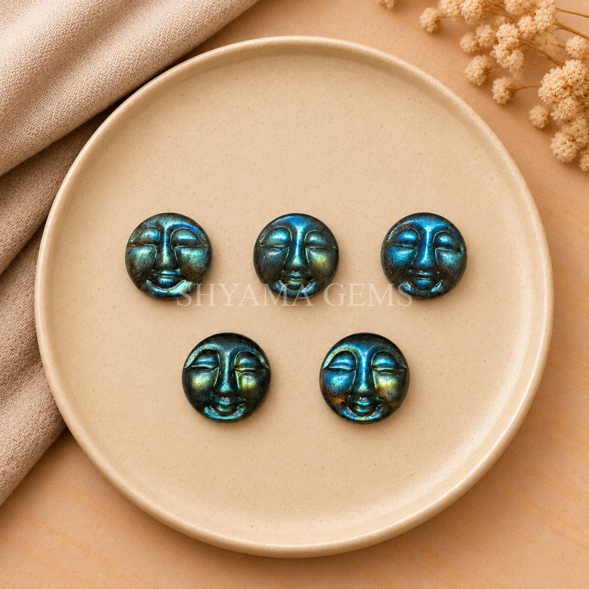 Labradorite Full Moon Face Carved Loose Gemstone 15mm Labradorite Full Moon Face Carved Loose Gemstone 15mm