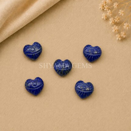 Lapis Lazuli Carved Evil Eye Heart Loose Gemstone 12mm