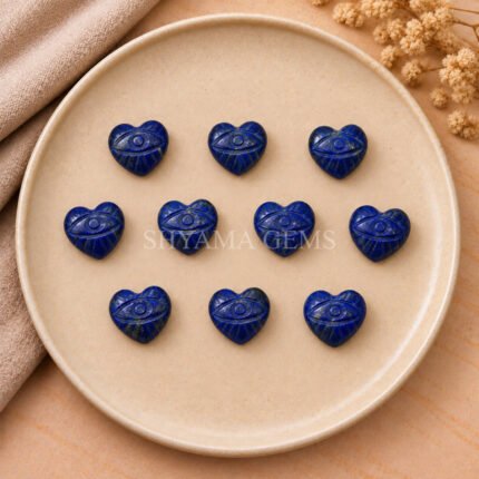 Lapis Lazuli Carved Evil Eye Heart Loose Gemstone 12mm