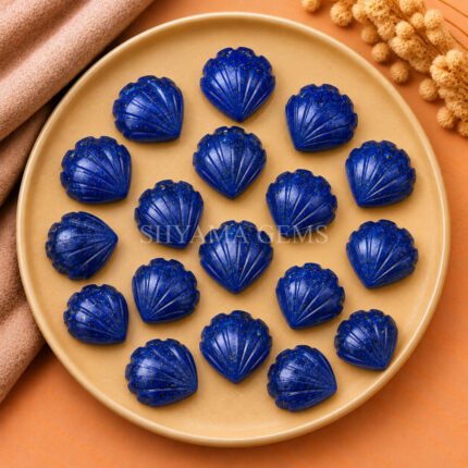 Lapis Lazuli Carved Shell Gemstone 12mm