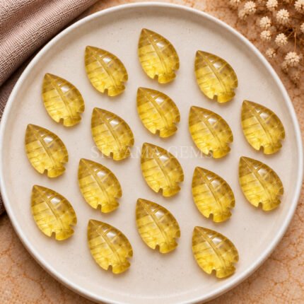 Lemon Quartz Leaf Carved Gemstone 14x10mm