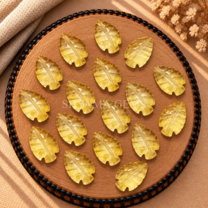 Lemon Quartz Leaf Carved Gemstone 14x10mm