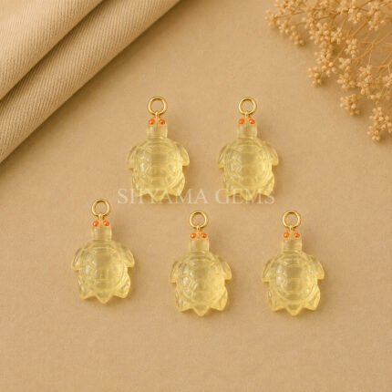 Lemon Quartz Turtle Carved 18mm Gemstone Pendant