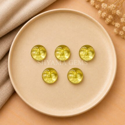 Lemon Quartz Full Moon Face Carved Loose Gemstone 15mm